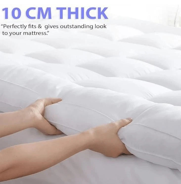 MistyMorning Mattress Topper 4 Inch/10cm - Hotel Quality Comfort, Ultra-Soft Hypoallergenic Heavy Fill Microfiber, Elastic Straps - Anti-Dust Mite Protection