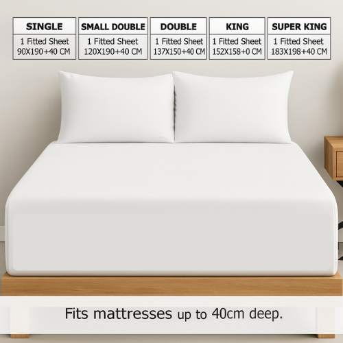 Extra Deep Fitted Sheet 16''/40cm 200TC Egyptian Cotton Single 4FT Single Small Double King Super King