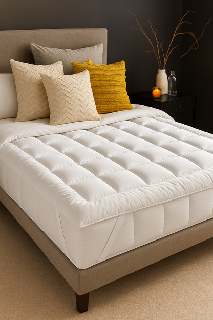 MistyMorning Mattress Topper 4 Inch/10cm - Hotel Quality Comfort, Ultra-Soft Hypoallergenic Heavy Fill Microfiber, Elastic Straps - Anti-Dust Mite Protection