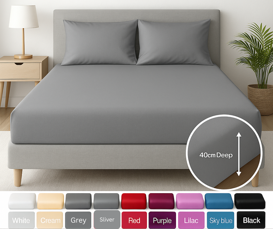 Extra Deep Fitted Sheet 16''/40cm 200TC Egyptian Cotton Single 4FT Single Small Double King Super King